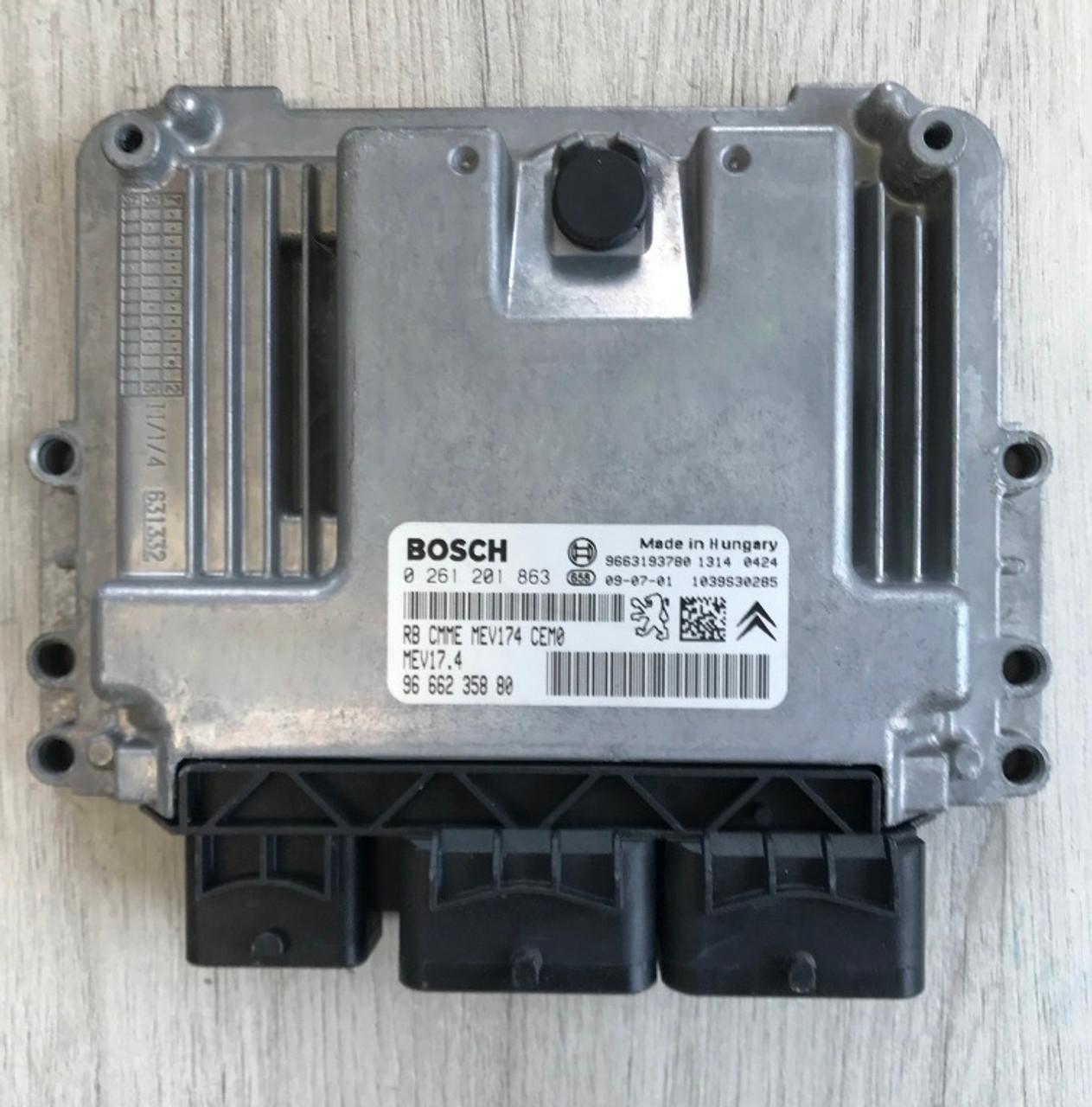 Bosch Engine ECU, Peugeot 207, Citroen C3 1.4 16V, 0261201863, 0 261 201 863, 9666235880, 96 662 358 80, MEV17.4