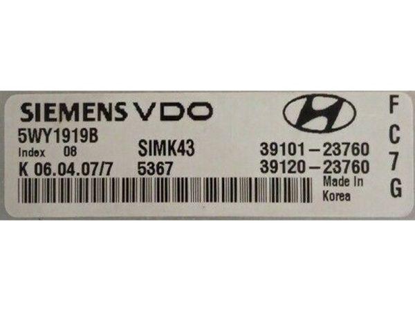 Hyundai Coupe 2.0 39101-23760 5WY1919B SIMK43 5WY1919B 39101-23760 3910123760 SIEMENS SIMK432
