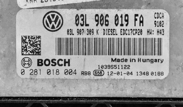 VW Amarok 2.0TDI 03L906019FA 0281018004 EDC17CP20 CDCA H43 1037526355 1037518108