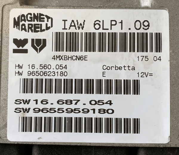 Magneti Marelli Engine ECU, Peugeot 206 2.0, IAW 6LP1.09, HW 16.560.054, HW 9650623180, SW 16.687.054, SW 9655959180
