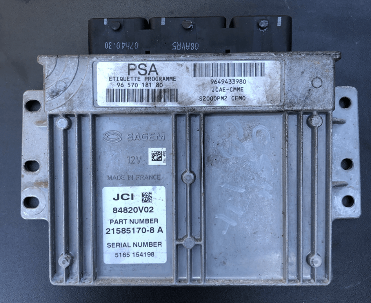 Sagem Engine ECU, PSA, Citroen C3 1.4, 9657018180, 9649433980, 21585170-8 A, JCAECMME, JCAE-CMME