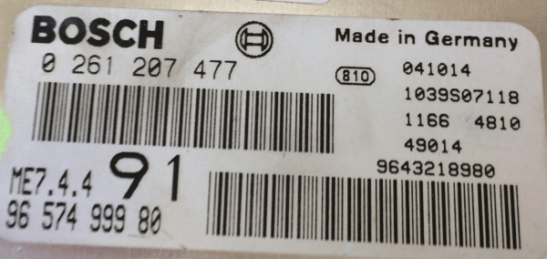 Engine ECU, Peugeot 206 1.6i, 0261207477, 0 261 207 477, 9643218980, 96 432 189 80, ME7.4.4