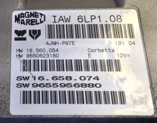 Magneti Marelli Engine ECU, IAW 6LP1.08, HW 16.560.054, HW 9650623180, SW 16.658.074, SW 9655956880