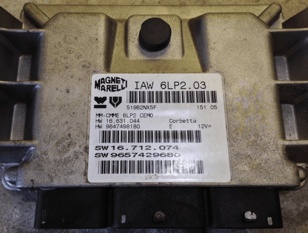 Magneti Marelli Engine ECU, IAW 6LP2.03, HW 16.631.044, HW 9647498180, SW 16.712.074, SW 9657429680