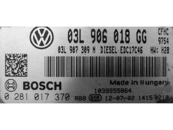 VW Scirocco 2.0TDI 03L906018GG 0281017370 EDC17C46 CFHC 1037528306 1037528308
