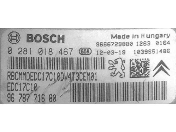Peugeot 208 1.6HDI 9678771680 0281018467 EDC17C10 1037518955